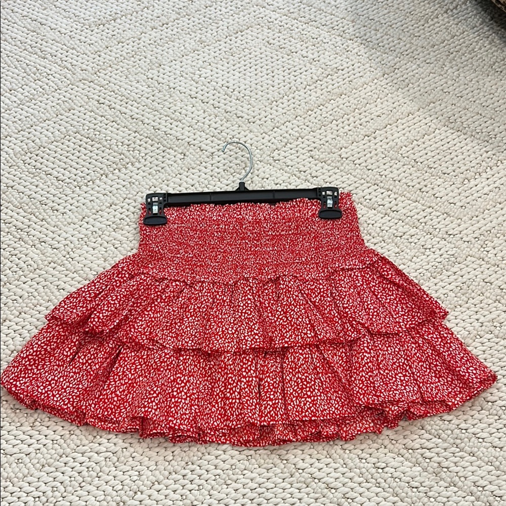 Red and White Smocked Skater Mini Skirt